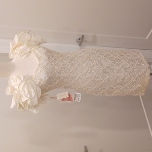 NWT new old stock vtg puff sleeve ivory white sequined lace wedding bride dress